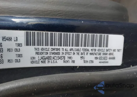 2004 Jeep Grand Cherokee Laredo from USA, damaged, VIN 1J4GW48S14C154578